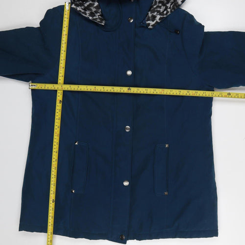 Finesse Womens Blue Hooded Mid-Length Parka Jacket Size 14