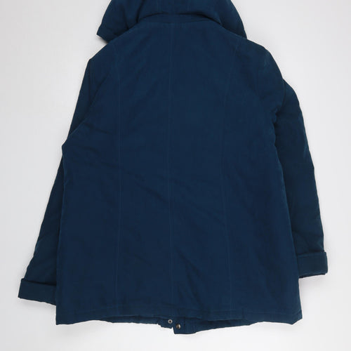 Finesse Womens Blue Hooded Mid-Length Parka Jacket Size 14