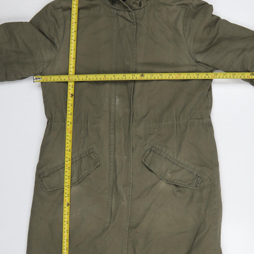 New Look Women’s Green Hooded Parka Coat Size 10 Long Twill Cotton Blend
