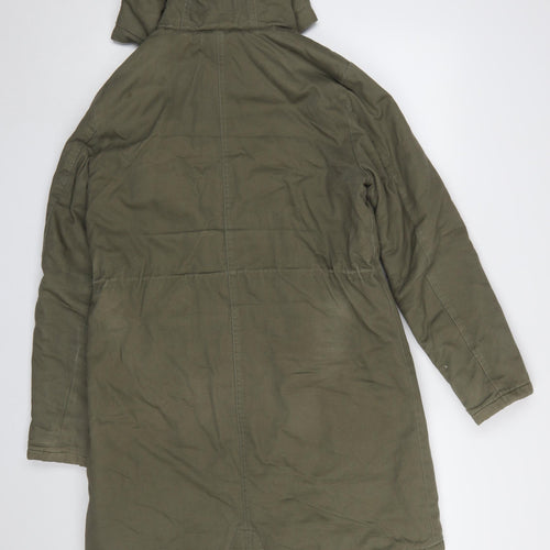 New Look Women’s Green Hooded Parka Coat Size 10 Long Twill Cotton Blend