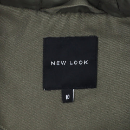 New Look Women’s Green Hooded Parka Coat Size 10 Long Twill Cotton Blend