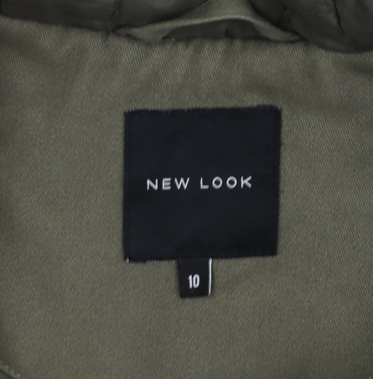 New Look Women’s Green Hooded Parka Coat Size 10 Long Twill Cotton Blend