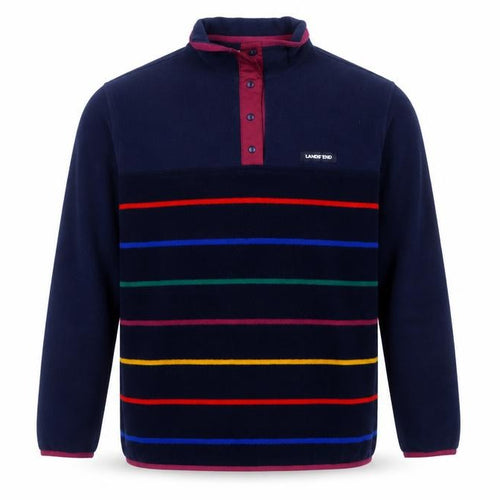 Lands' End Men's Blue Striped Fleece Henley Sweatshirt XL