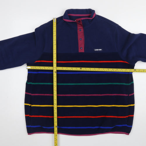 Lands' End Men's Blue Striped Fleece Henley Sweatshirt XL