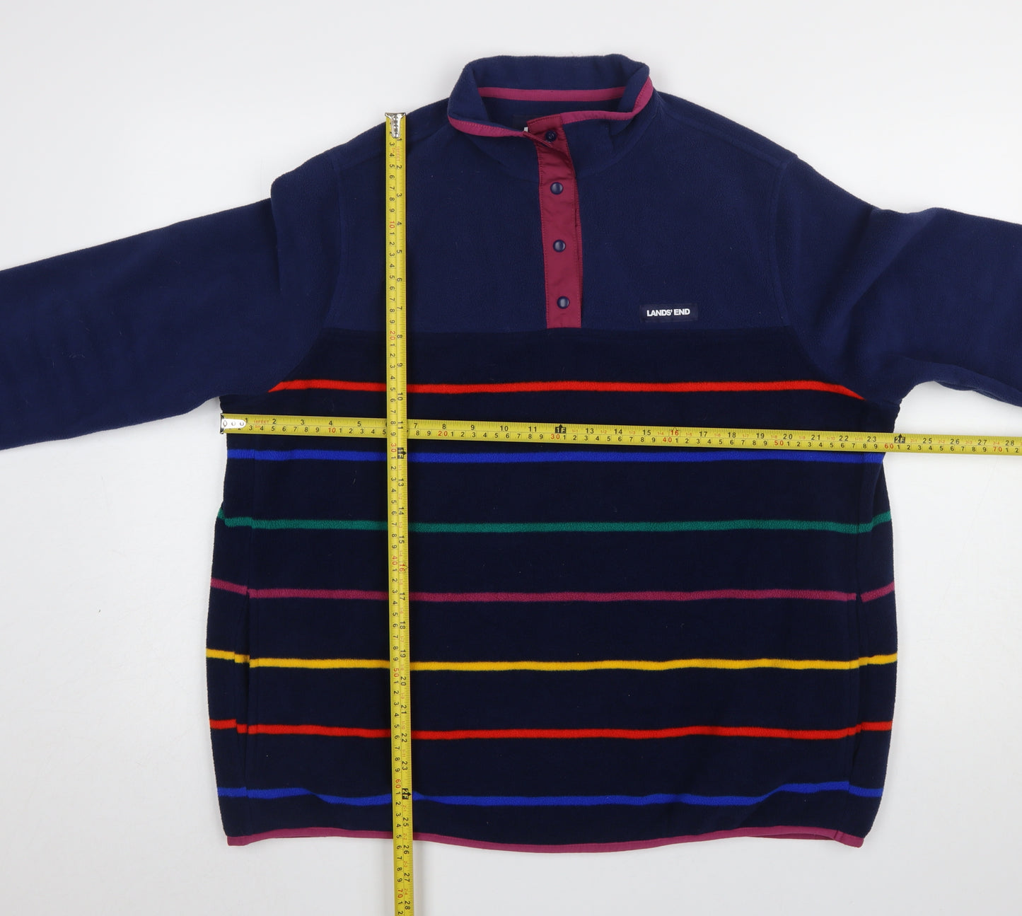 Lands' End Men's Blue Striped Fleece Henley Sweatshirt XL