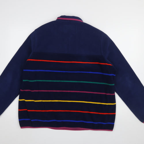 Lands' End Men's Blue Striped Fleece Henley Sweatshirt XL