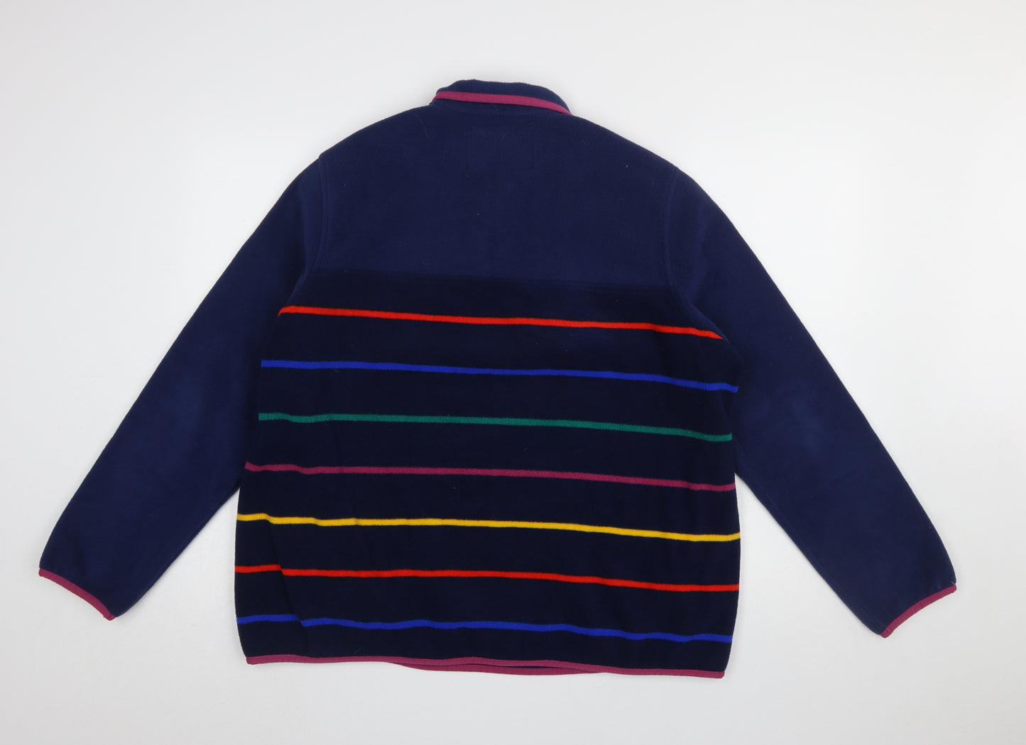 Lands' End Men's Blue Striped Fleece Henley Sweatshirt XL