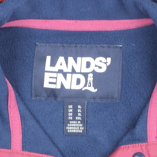 Lands' End Men's Blue Striped Fleece Henley Sweatshirt XL