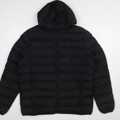 Tokyo Laundry Men's Black L Puffer Jacket Hooded Mid-Length Casual