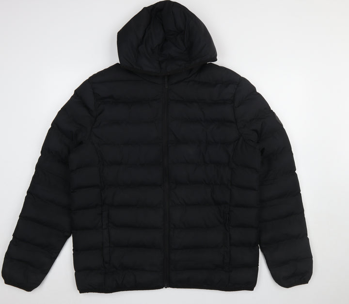 Tokyo Laundry Men's Black L Puffer Jacket Hooded Mid-Length Casual