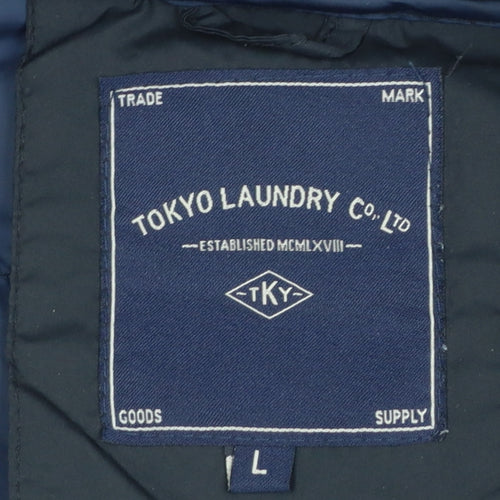 Tokyo Laundry Men's Black L Puffer Jacket Hooded Mid-Length Casual
