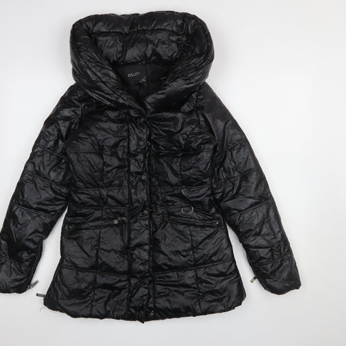 Osley Womens Black Hooded Mid-Length Puffer Jacket Size 10