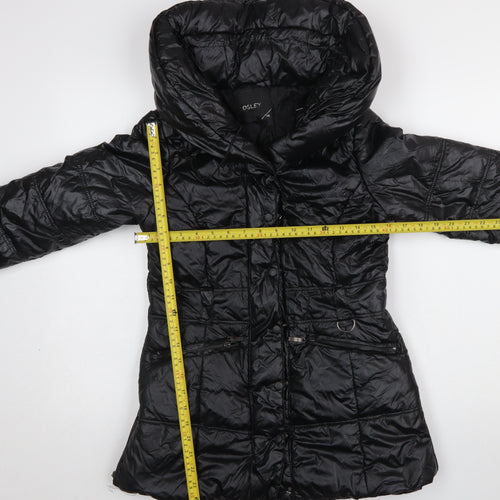 Osley Womens Black Hooded Mid-Length Puffer Jacket Size 10
