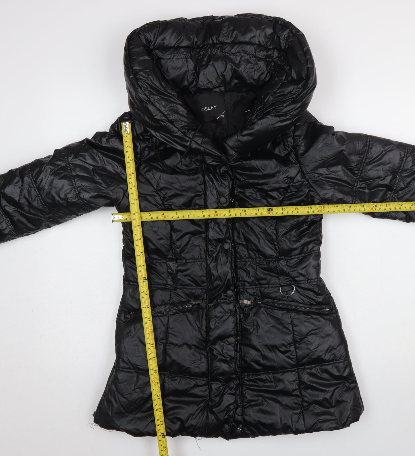 Osley Womens Black Hooded Mid-Length Puffer Jacket Size 10