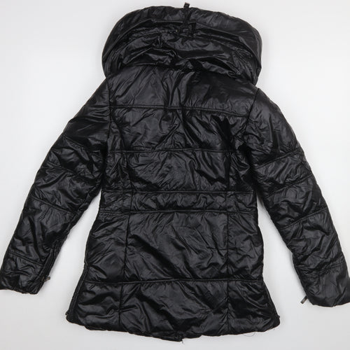 Osley Womens Black Hooded Mid-Length Puffer Jacket Size 10