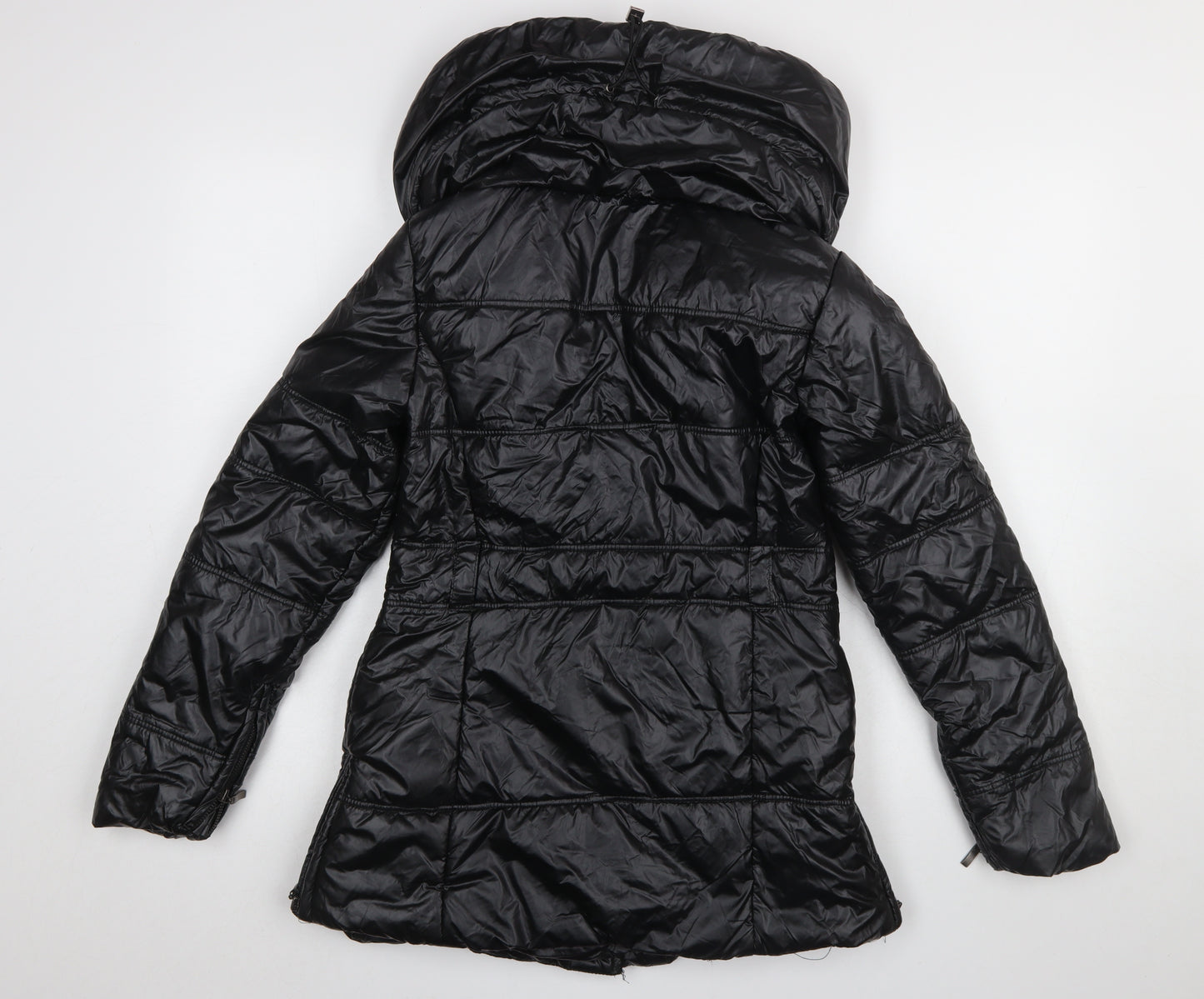 Osley Womens Black Hooded Mid-Length Puffer Jacket Size 10