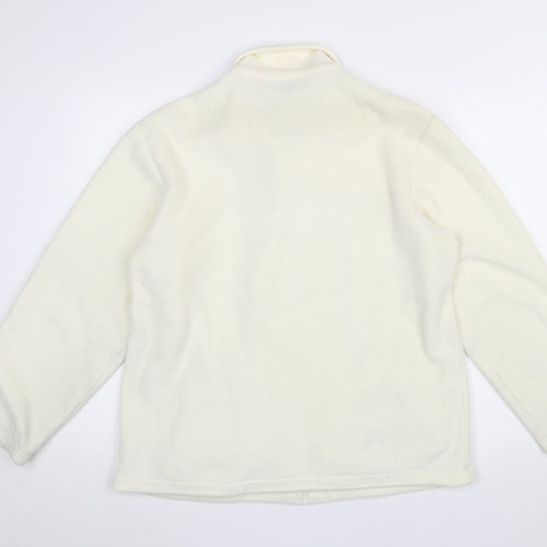 Damart Women’s Ivory Embroidered Fleece Jacket Size 12 Classic Zip Up