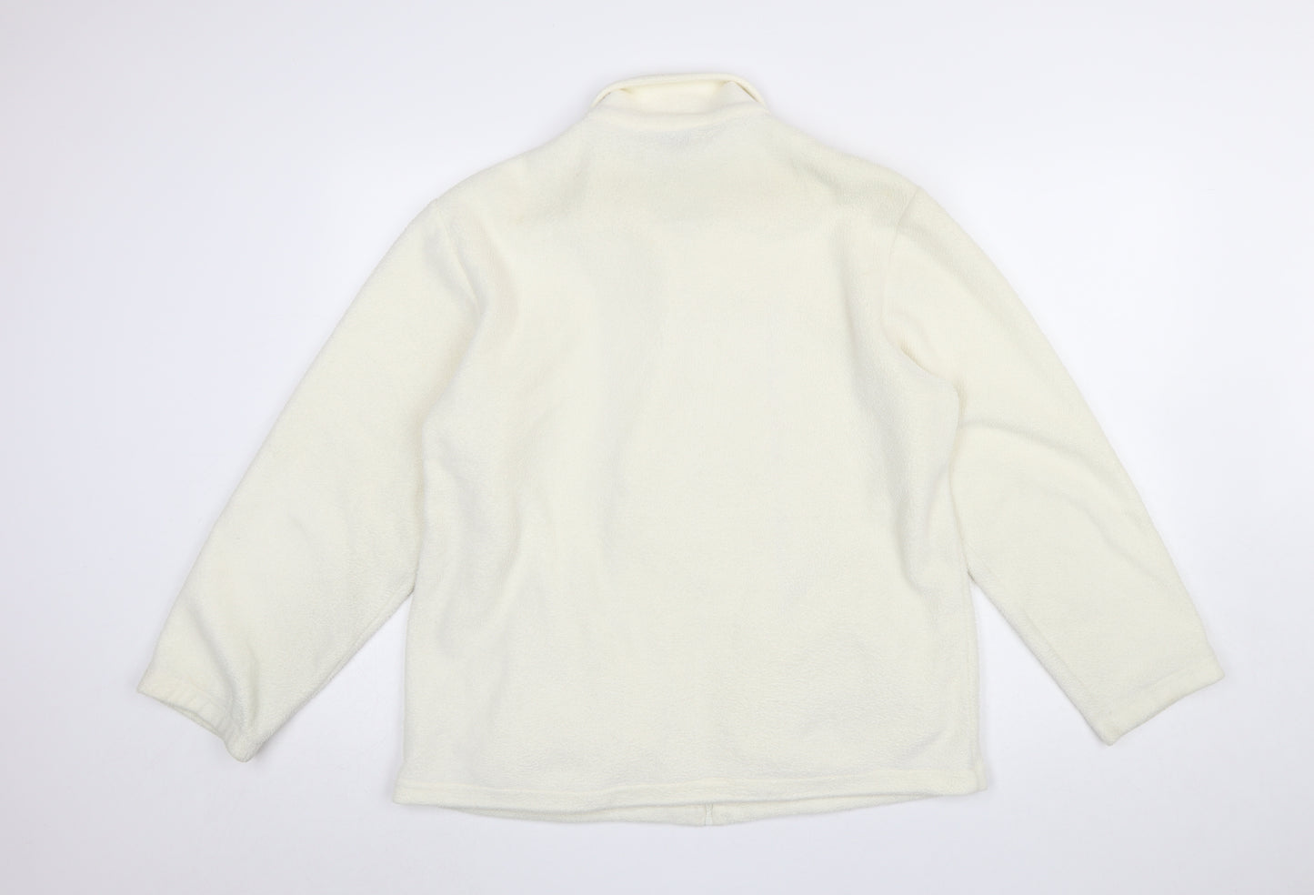 Damart Women’s Ivory Embroidered Fleece Jacket Size 12 Classic Zip Up