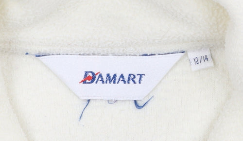 Damart Women’s Ivory Embroidered Fleece Jacket Size 12 Classic Zip Up