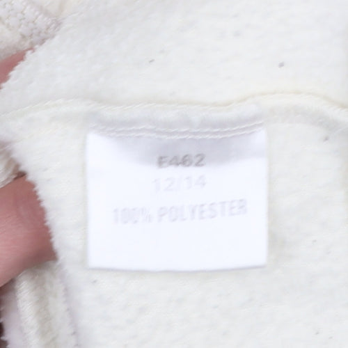 Damart Women’s Ivory Embroidered Fleece Jacket Size 12 Classic Zip Up