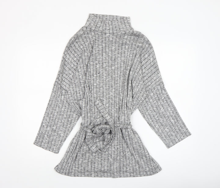 Quiz Women’s Grey Knit Roll Neck Belted Tunic Top Size 16