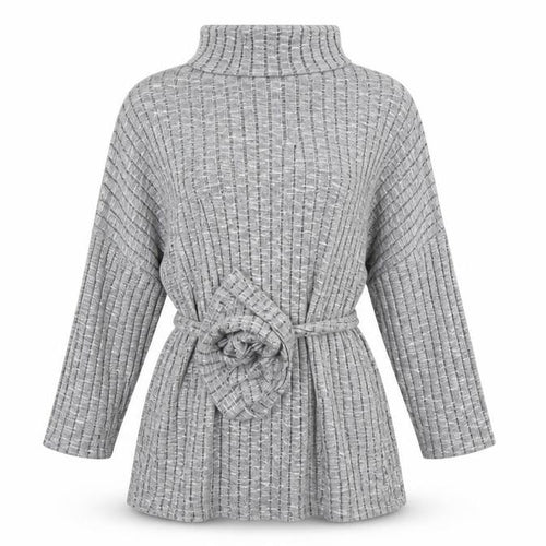Quiz Women’s Grey Knit Roll Neck Belted Tunic Top Size 16
