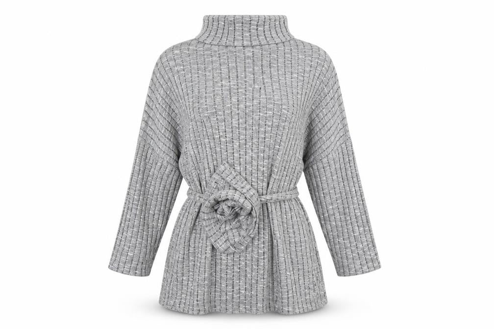 Quiz Women’s Grey Knit Roll Neck Belted Tunic Top Size 16