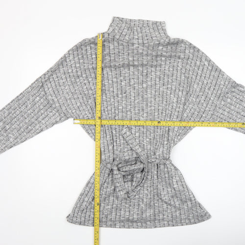 Quiz Women’s Grey Knit Roll Neck Belted Tunic Top Size 16