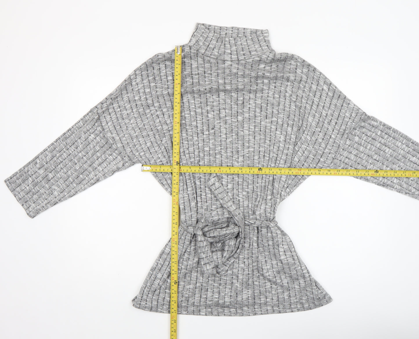 Quiz Women’s Grey Knit Roll Neck Belted Tunic Top Size 16