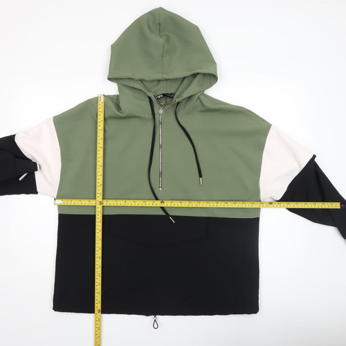 Zara Women Green Colourblock Half Zip Hooded Sweatshirt Size 12