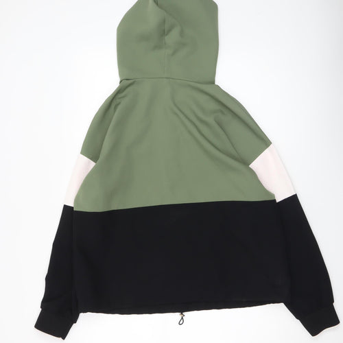 Zara Women Green Colourblock Half Zip Hooded Sweatshirt Size 12