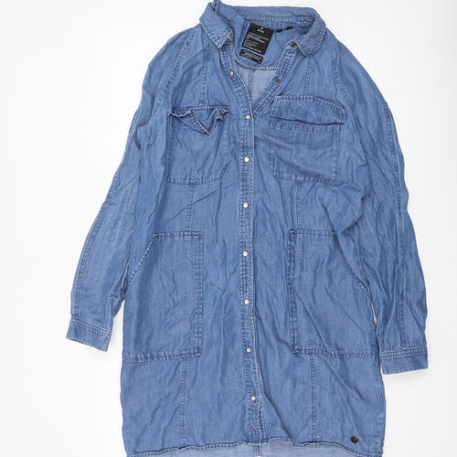 Superdry Women Blue Chambray Long Sleeve Shirt Dress Size 8