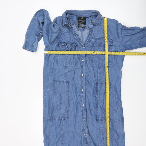 Superdry Women Blue Chambray Long Sleeve Shirt Dress Size 8