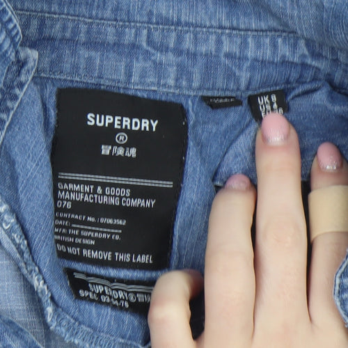 Superdry Women Blue Chambray Long Sleeve Shirt Dress Size 8