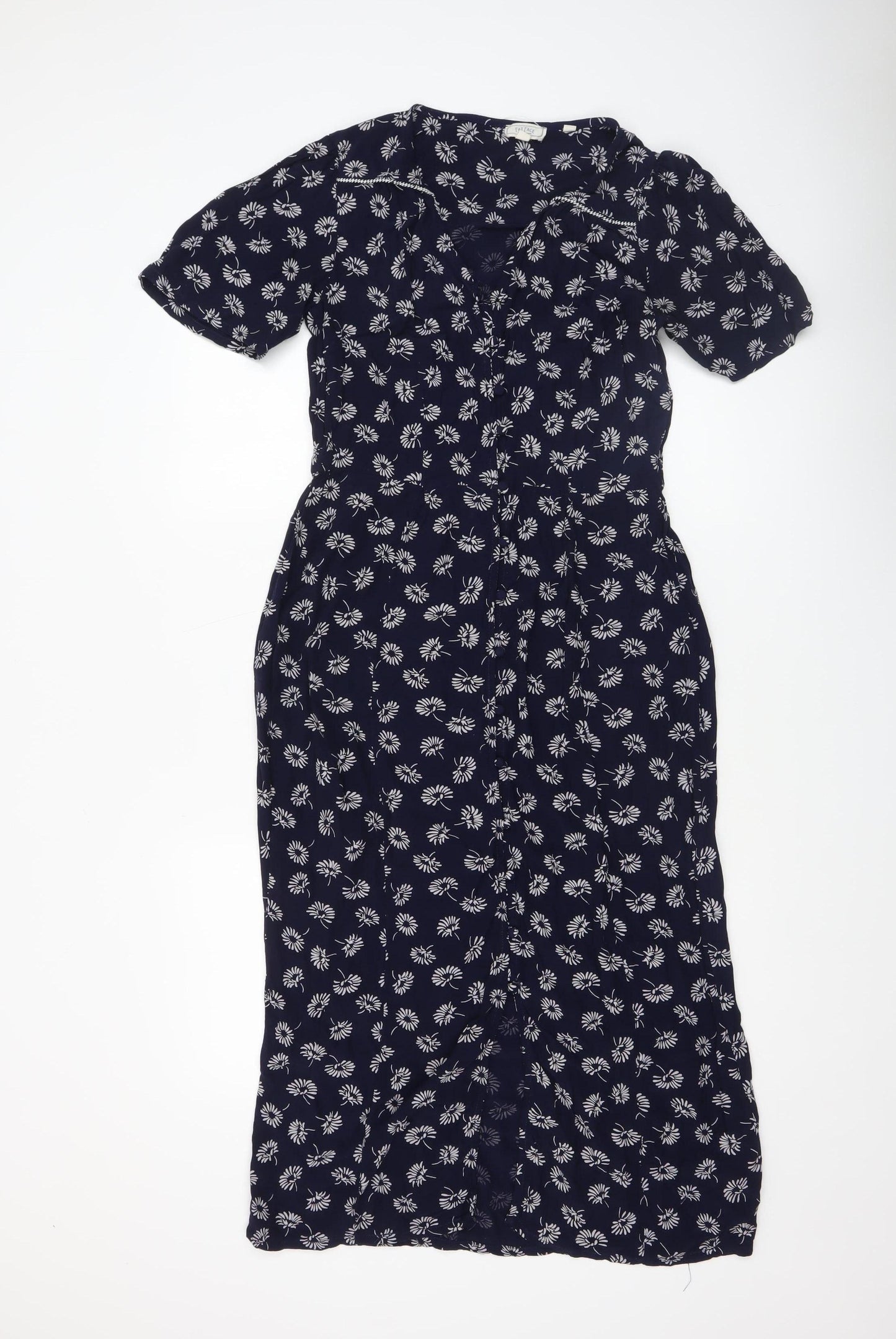 Fat Face Women Blue Floral Midi V-Neck Shirt Dress Size 8