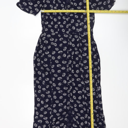 Fat Face Women Blue Floral Midi V-Neck Shirt Dress Size 8