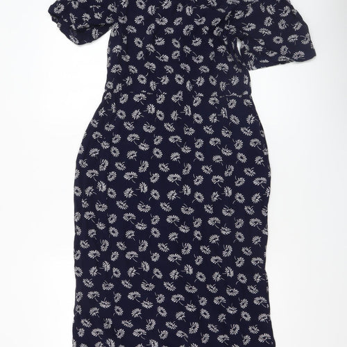 Fat Face Women Blue Floral Midi V-Neck Shirt Dress Size 8