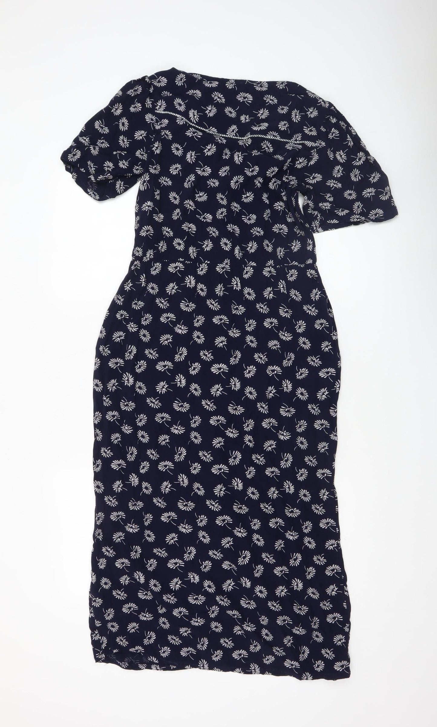 Fat Face Women Blue Floral Midi V-Neck Shirt Dress Size 8
