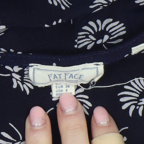 Fat Face Women Blue Floral Midi V-Neck Shirt Dress Size 8