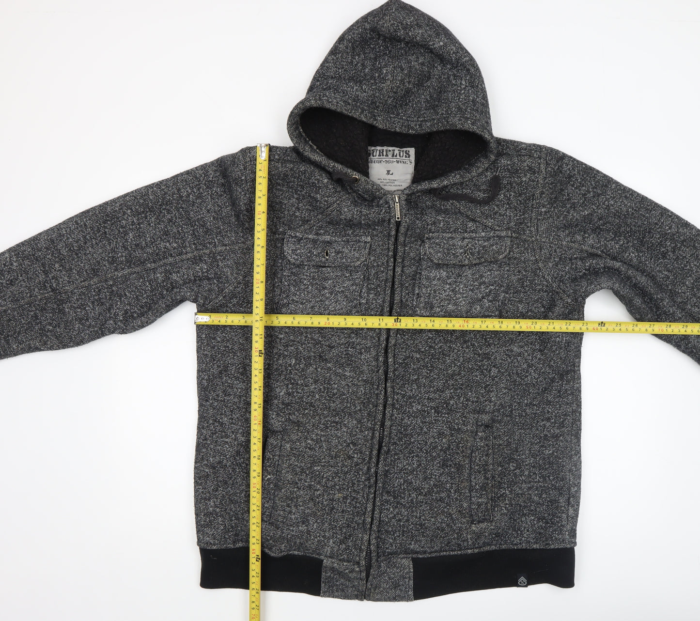 Surplus Men's Grey Hooded Full Zip Jacket XL Lined Casual Style