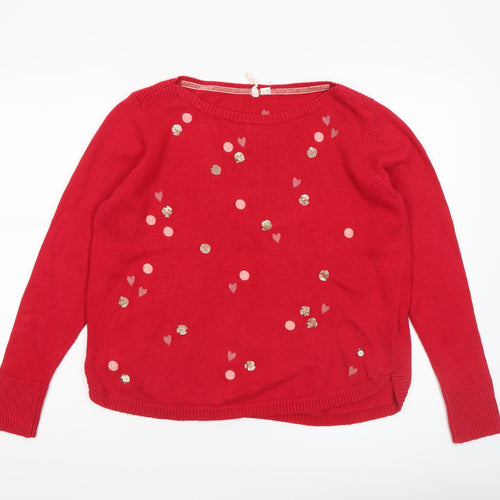 White Stuff Women's Red Sequin Heart Knit Jumper Size 14
