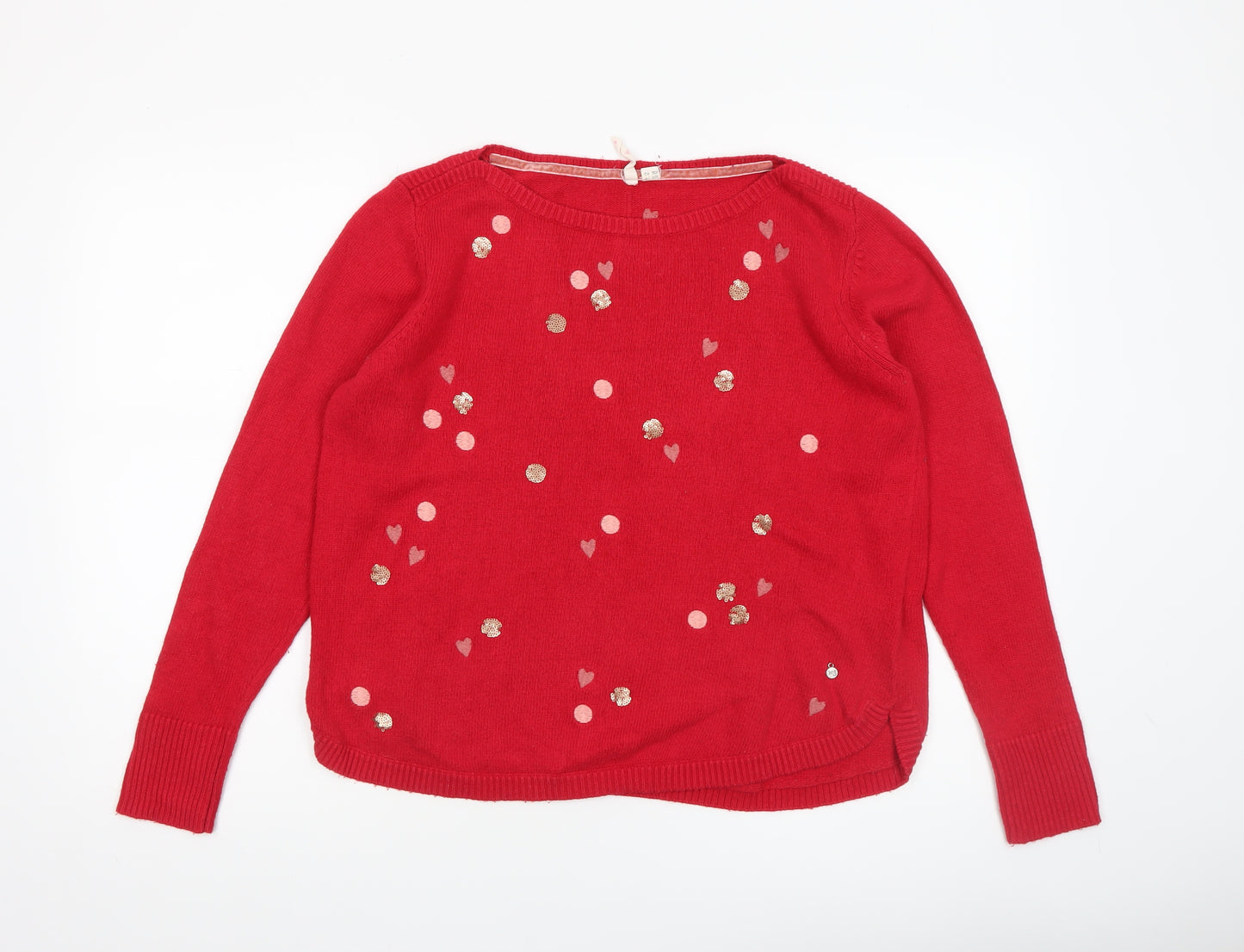 White Stuff Women's Red Sequin Heart Knit Jumper Size 14
