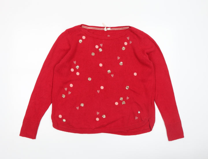 White Stuff Women's Red Sequin Heart Knit Jumper Size 14