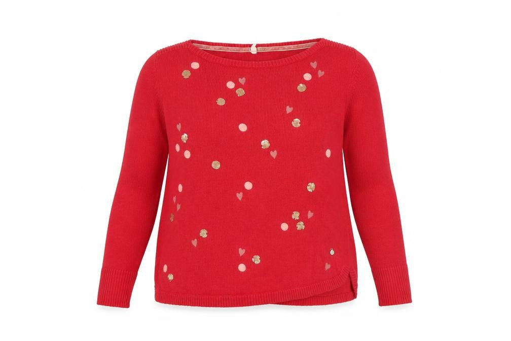 Front view of White Stuff Women's Red Sequin Heart Knit Jumper, size 14