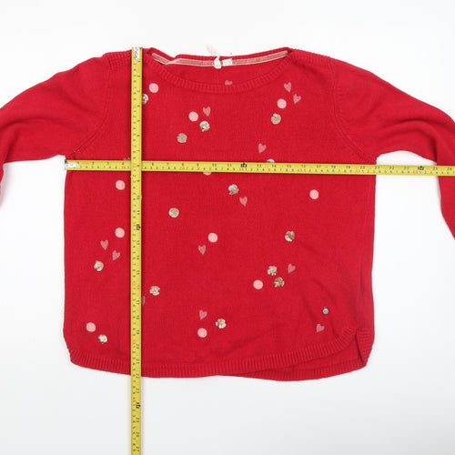 White Stuff Women's Red Sequin Heart Knit Jumper Size 14
