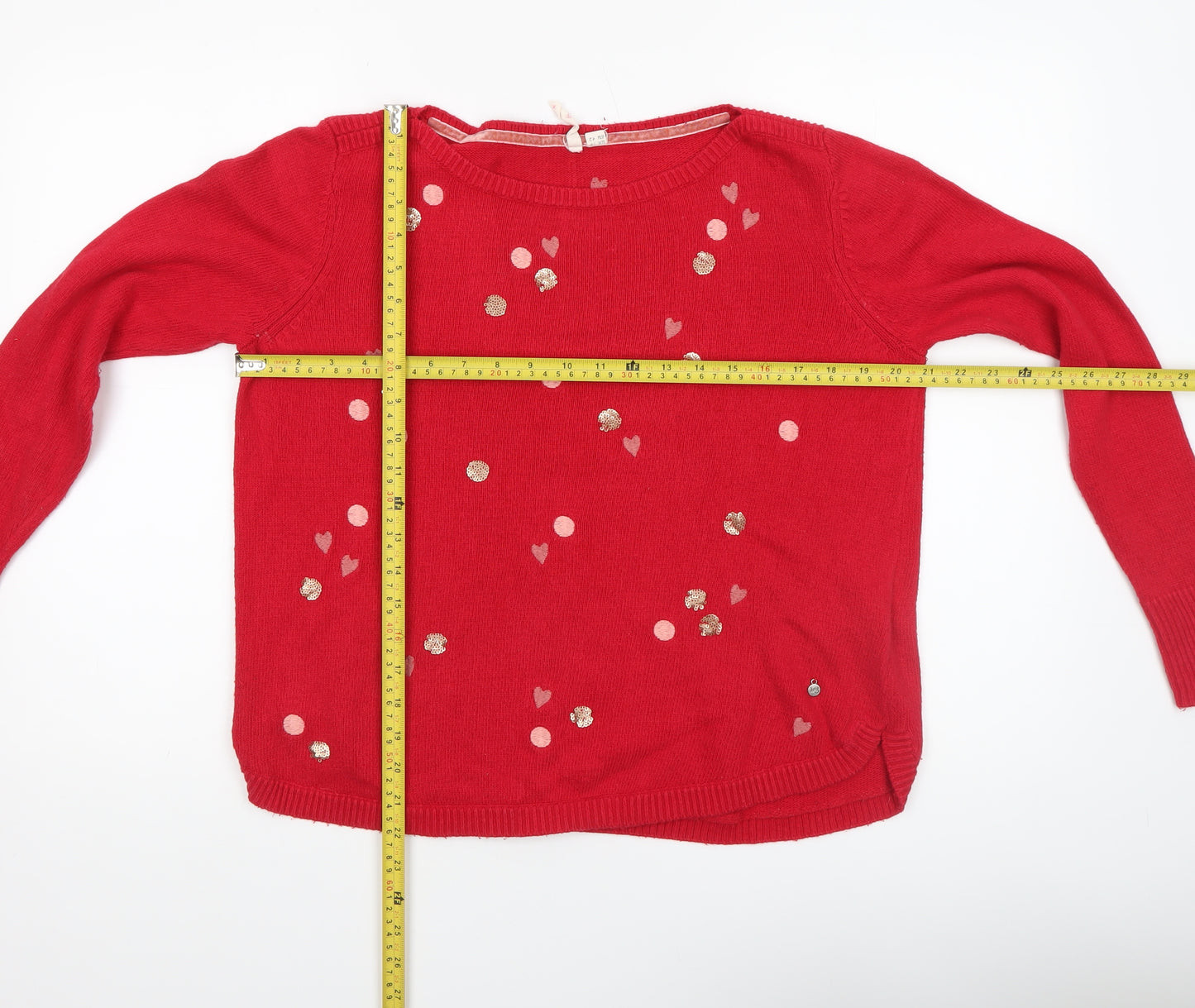 White Stuff Women's Red Sequin Heart Knit Jumper Size 14