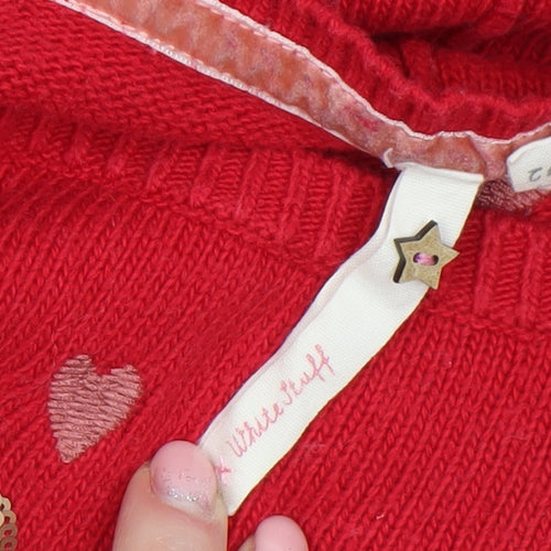 White Stuff Women's Red Sequin Heart Knit Jumper Size 14