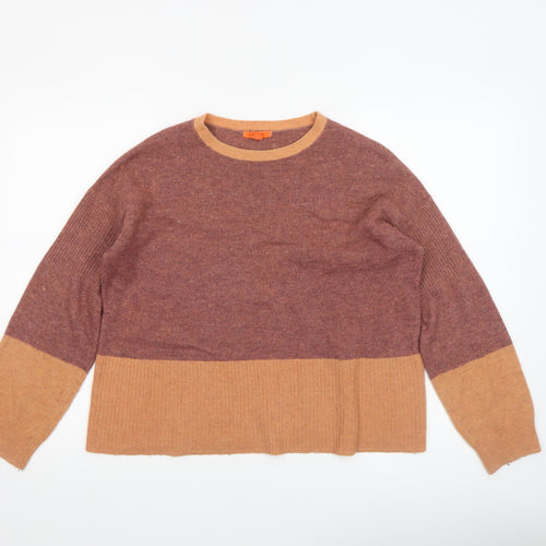 White Stuff Women’s Brown Colourblock Merino Wool Blend Jumper UK 14