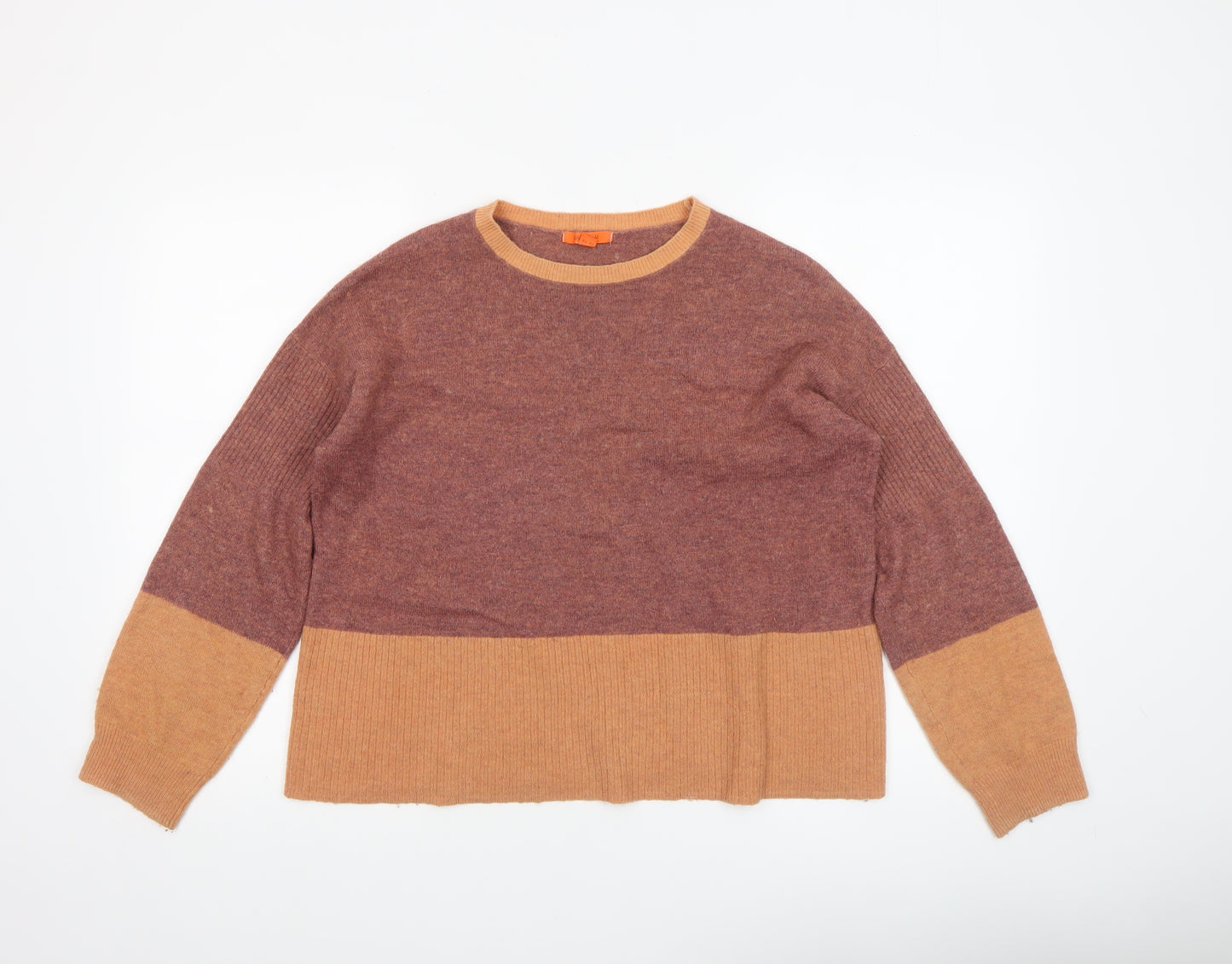 White Stuff Women’s Brown Colourblock Merino Wool Blend Jumper UK 14