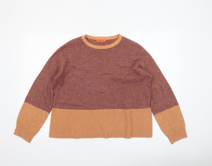 White Stuff Women’s Brown Colourblock Merino Wool Blend Jumper UK 14